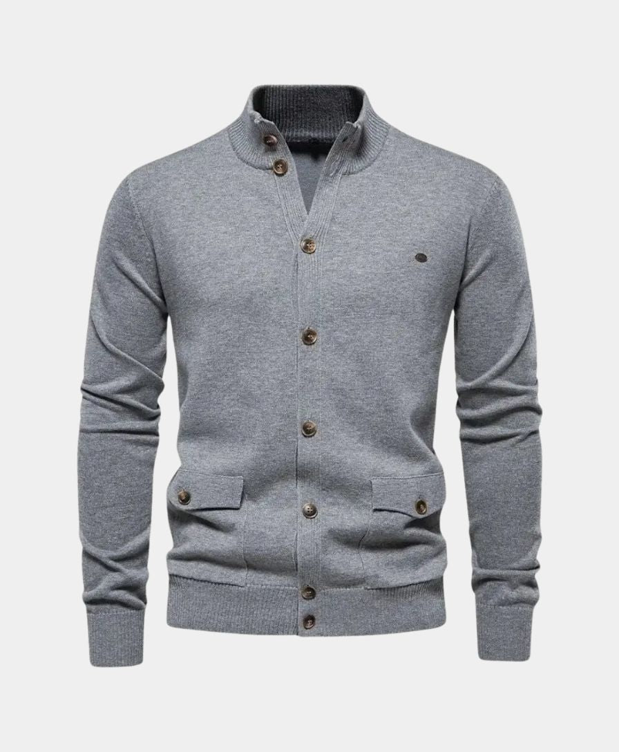 Éthn Sweater Cardigan en Coton à Col Montant Tricoté - Élégance et Confort