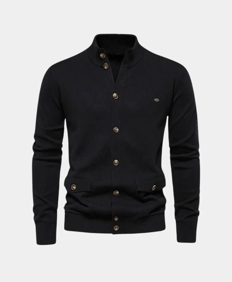Éthn Sweater Cardigan en Coton à Col Montant Tricoté - Élégance et Confort