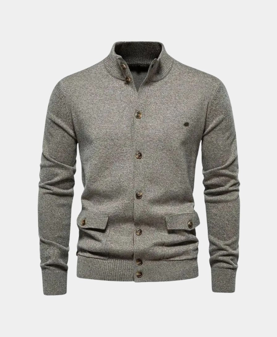 Éthn Sweater Cardigan en Coton à Col Montant Tricoté - Élégance et Confort