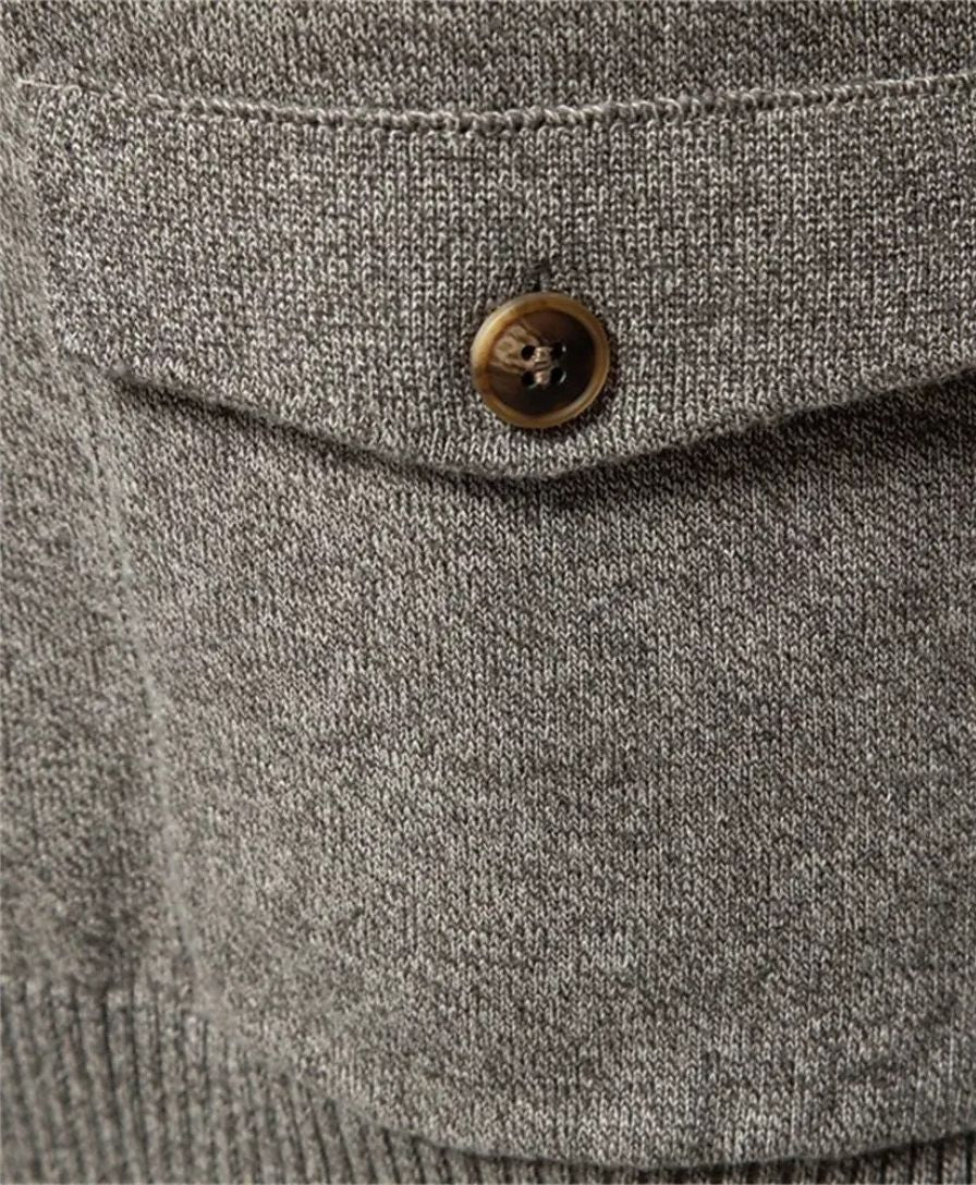 Éthn Sweater Cardigan en Coton à Col Montant Tricoté - Élégance et Confort