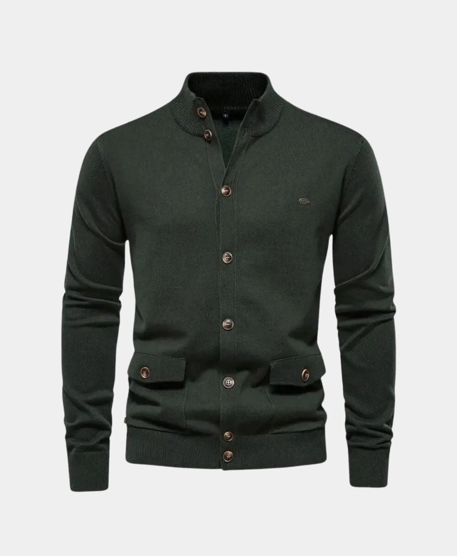 Éthn Sweater Cardigan en Coton à Col Montant Tricoté - Élégance et Confort