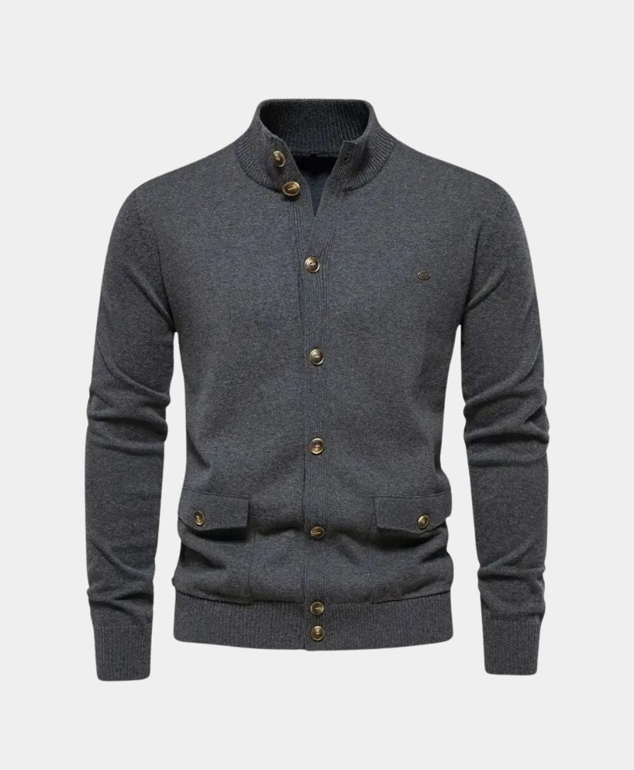 Éthn Sweater Cardigan en Coton à Col Montant Tricoté - Élégance et Confort