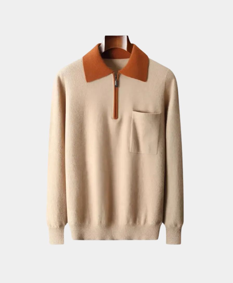 Éthn Sweater Polo Sweater Zippé en Cachemire 100% - Élégance Old Money