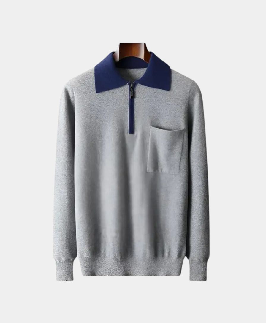 Éthn Sweater Polo Sweater Zippé en Cachemire 100% - Élégance Old Money