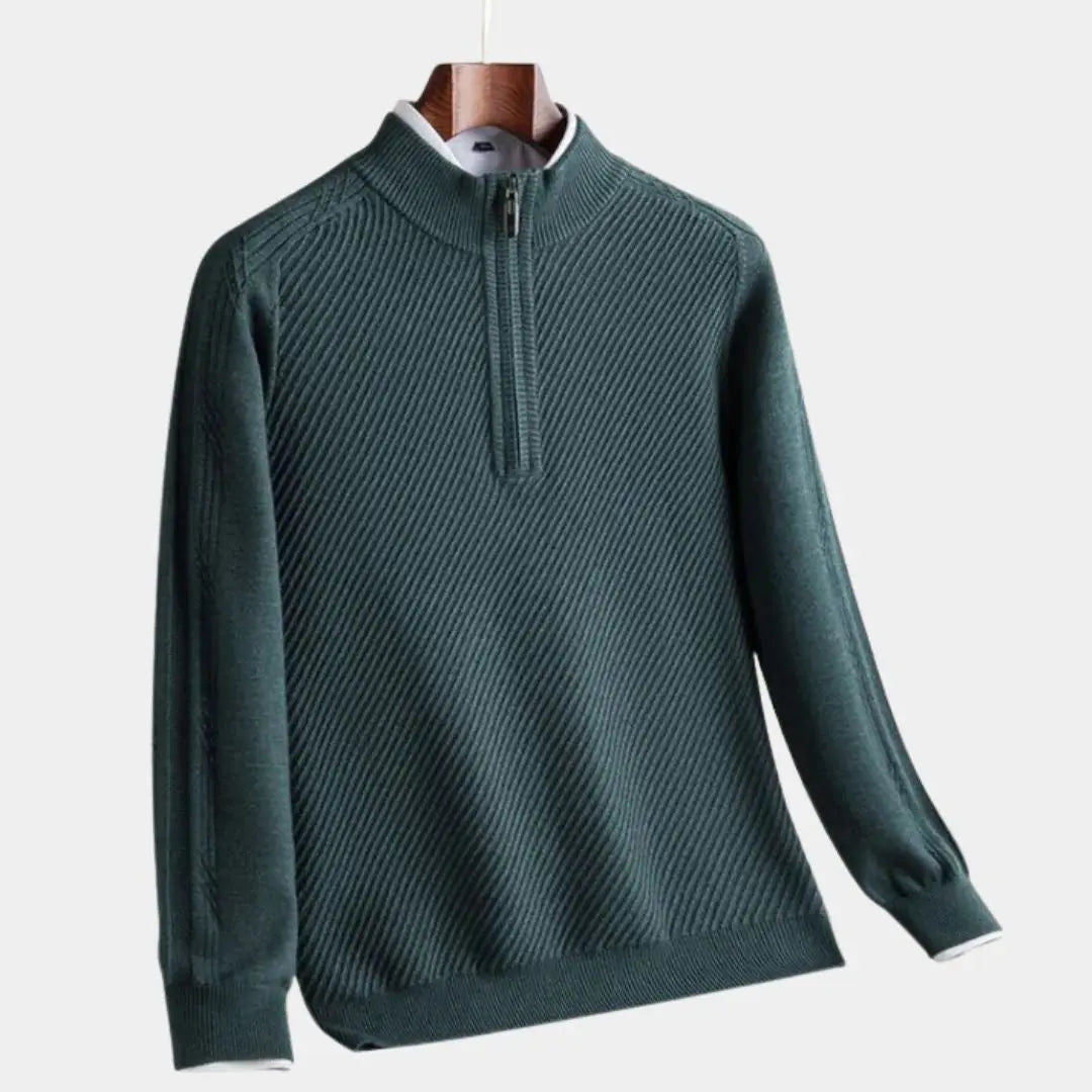 Éthn Sweater Pull en Laine à Zip Quart de Stripe - Élégance et Confort
