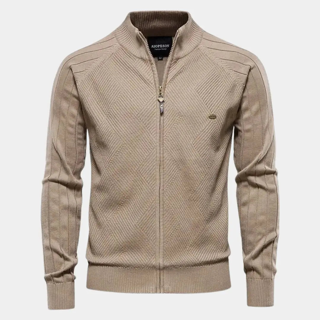 Éthn sweater Cardigan Tricot à Fermeture Éclair en Jacquard Uni - Élégance Confortable