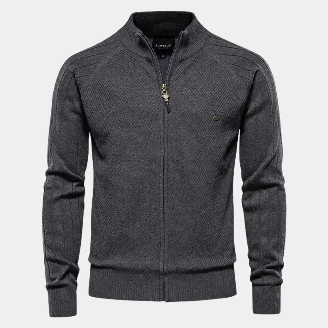 Éthn sweater Cardigan Tricot à Fermeture Éclair en Jacquard Uni - Élégance Confortable