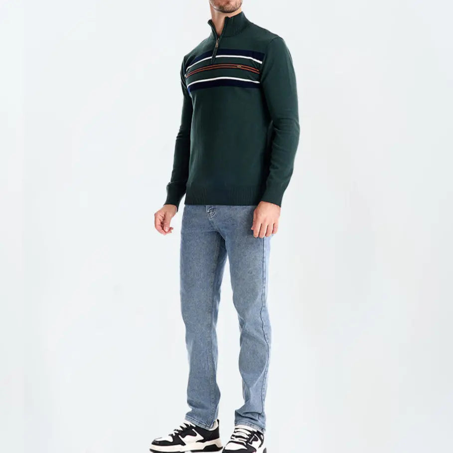 Éthn sweater Pull en Maille Rayé à Zip Quart - Élégance et Confort