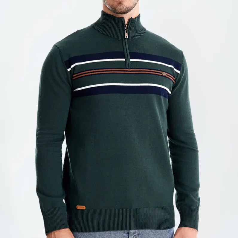 Éthn sweater Pull en Maille Rayé à Zip Quart - Élégance et Confort