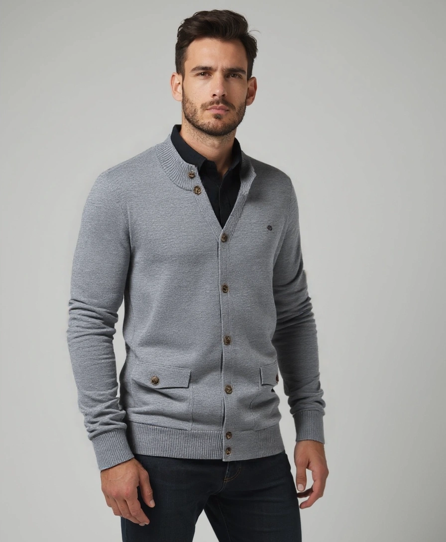 Éthn Sweater Cardigan en Coton à Col Montant Tricoté - Élégance et Confort