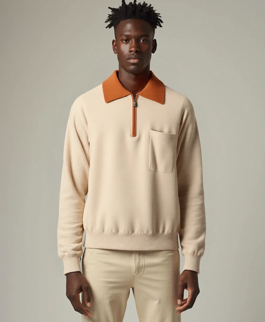 Éthn Sweater Polo Sweater Zippé en Cachemire 100% - Élégance Old Money