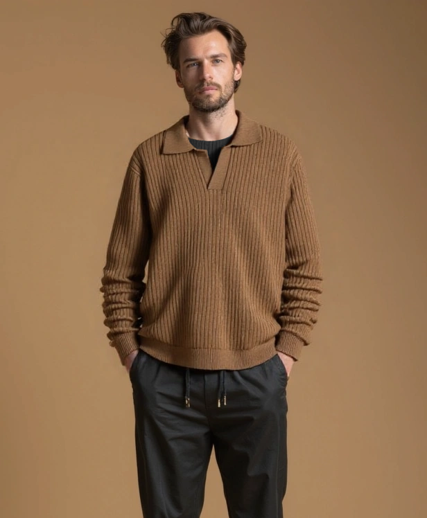 Éthn sweater Polo à Col V Côtelé Élégante - Confort et Style Assuré