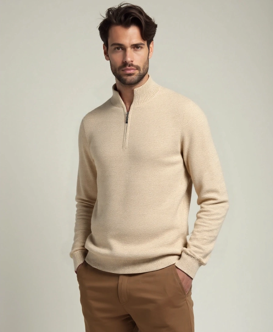 Éthn sweater Pull Merino à Zip Demi - Élégance et Confort Inégalés